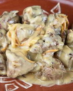 Сочная куриная печень в сырном соусе