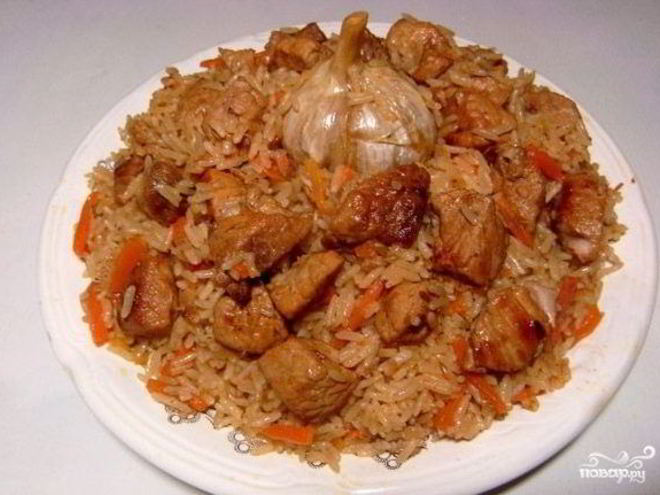 Рецепт плова из пропаренного риса со свининой
