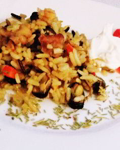 Плов с диким рисом и морскими гадами