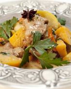 Рагу из репы со свининой, яблоками и изюмом