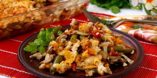 Запеченное рагу из фасоли с шампиньонами