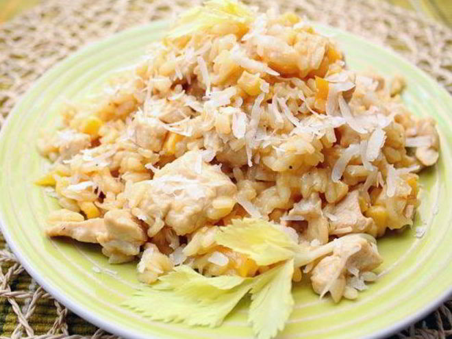 Рецепт ризотто с курицей, перцем и кукурузой