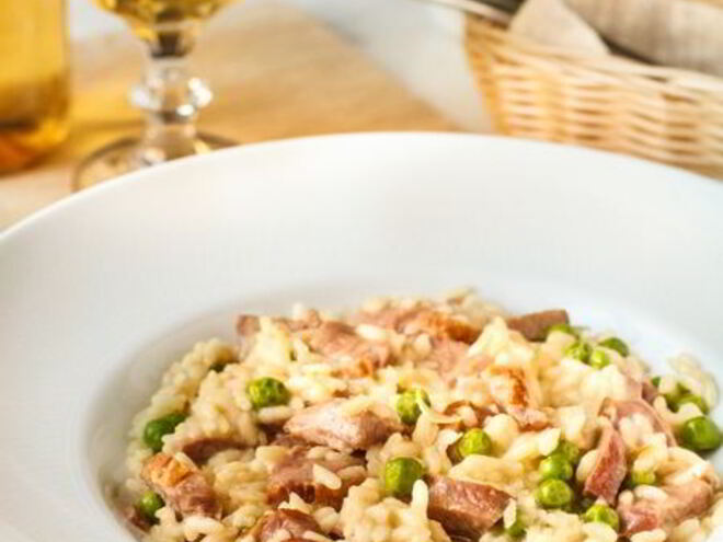 Рецепт ризотто с уткой и молодым горошком