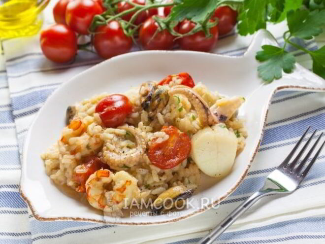 Рецепт томатного ризотто с морепродуктами