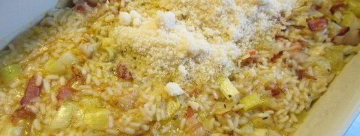 запеченное в духовке ризотто с луком-пореем и панчеттой. Шаг 6