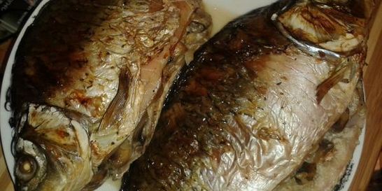 Карп запеченный с грибами в сметане