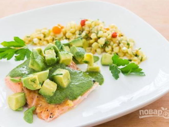 Рецепт лосося с зеленым соусом