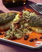 Палтус в оливковом кляре с салатом из кускуса