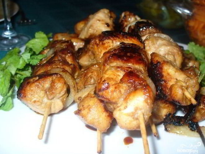 Рецепт куриных шашлычков на шпажках