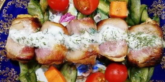 Шашлык из индейки в беконе