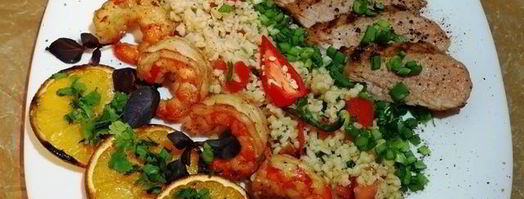 праздничный ужин из булгура с креветками и стейком. Шаг 14