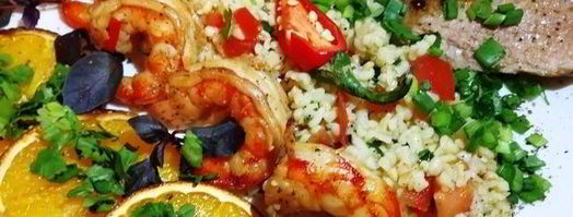 праздничный ужин из булгура с креветками и стейком. Шаг 15