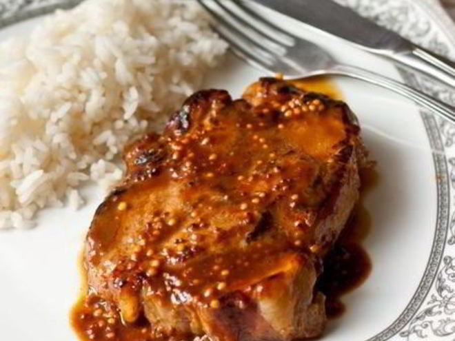 Рецепт стейка из свинины с апельсиново-горчичным соусом