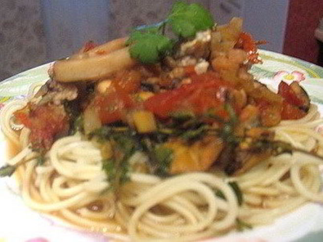 Рецепт яичной лапши с морепродуктами