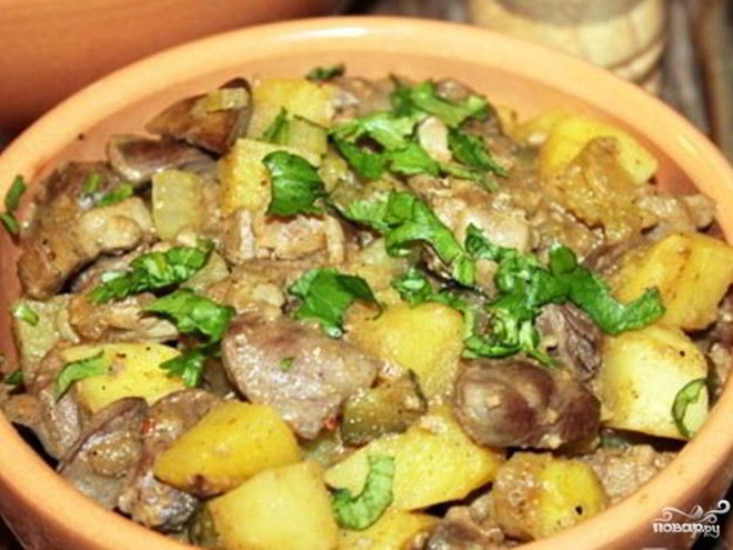 Рецепт жаркого из куриных потрохов