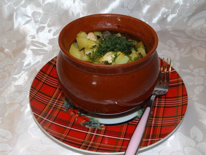 Рецепт жаркого из курицы, картошки и грибов