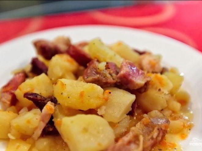 Рецепт жаркого с копчеными ребрышками