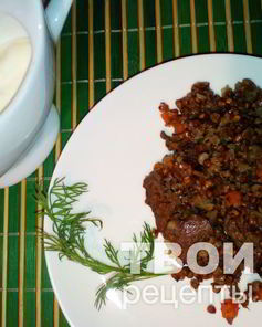 Гречка в казане с печенью