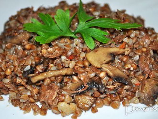 Рецепт каши гречневой с тушенкой и грибами вкусняшка