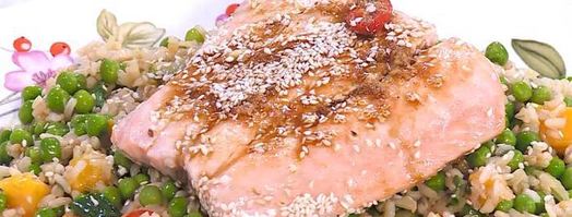 салат из бурого риса с семгой и манго. Шаг 13