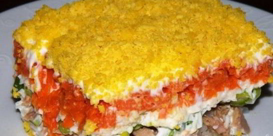 Салат Мимоза с горбушей