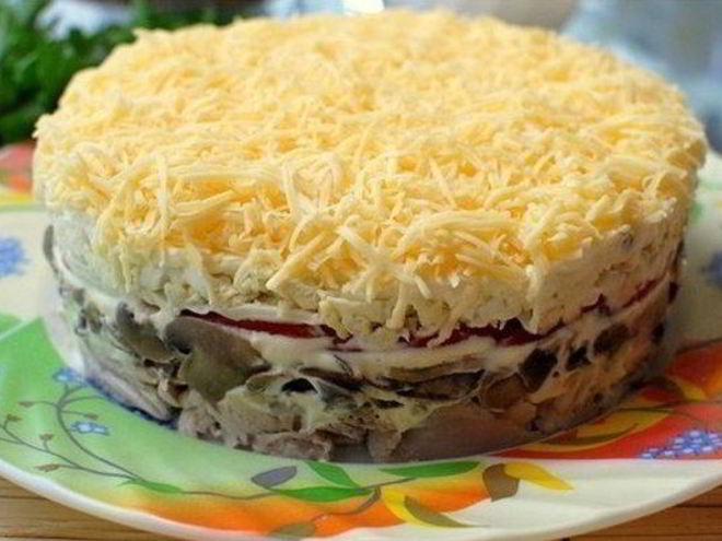 Рецепт салата тоска с шампиньонами