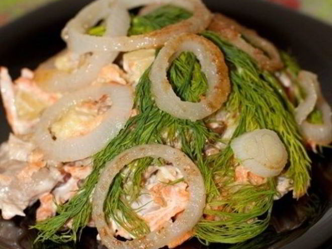 Рецепт салата жар-птица с опятами