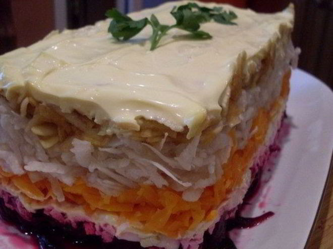 Рецепт слоеного салата витаминного тортик