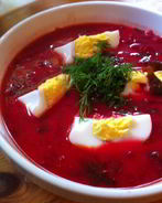 Борщ с грибами и свекольной ботвой