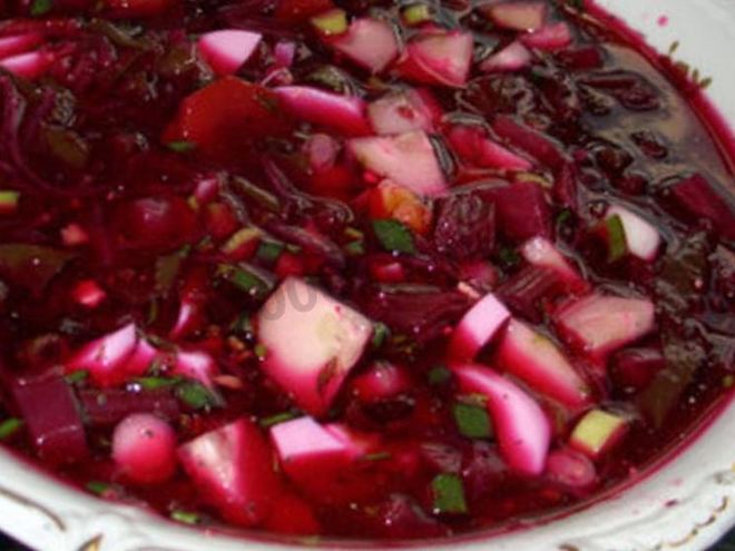 Рецепт холодного борща с колбасой