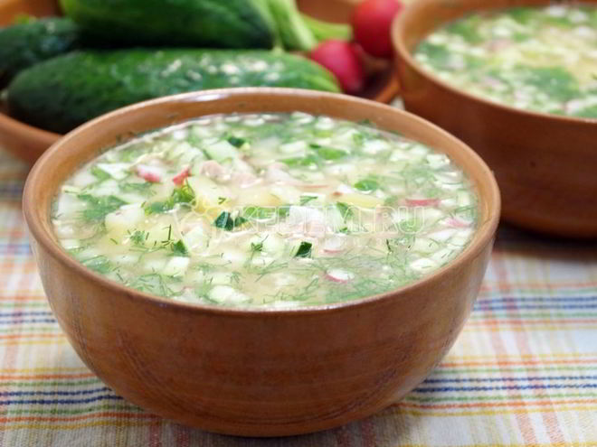 Рецепт окрошки с колбасой