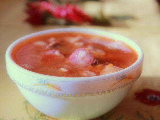 Рецепт солянки с говяжьим сердцем и охотничьими колбасками