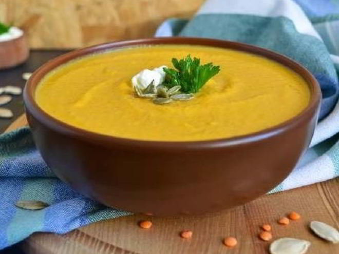 Рецепт супа-пюре с тыквой и чечевицей