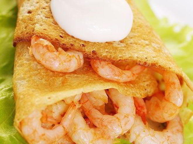 Рецепт блинчиков с креветками