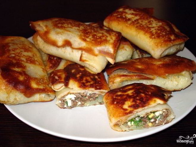 Рецепт блинчиков с мясом и яйцом