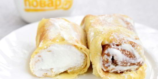 Блинчики с творогом в духовке со сметаной