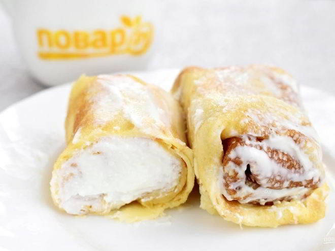 Рецепт блинчиков с творогом в духовке со сметаной