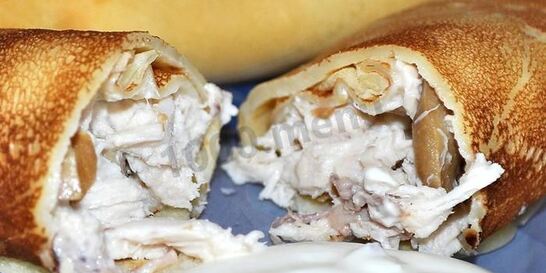 Блины с грибами и курицей
