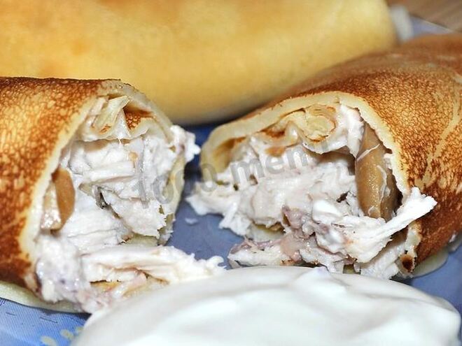 Рецепт блинов с грибами и курицей