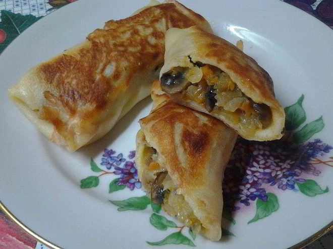 Рецепт блинов с картофельно-грибной начинкой