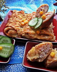 Блины с ветчиной, запеченные под сыром