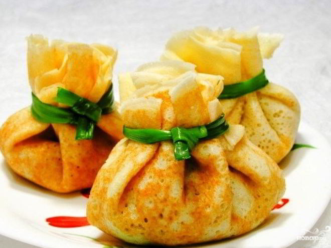 Рецепт фаршированных блинчиков-мешочков