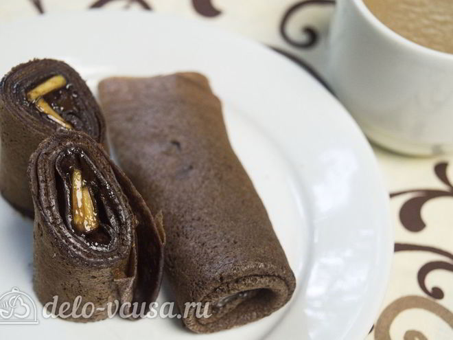 Рецепт шоколадных блинчиков с шоколадной начинкой