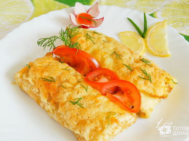 Рецепт яичных блинчиков с курицей и грибами