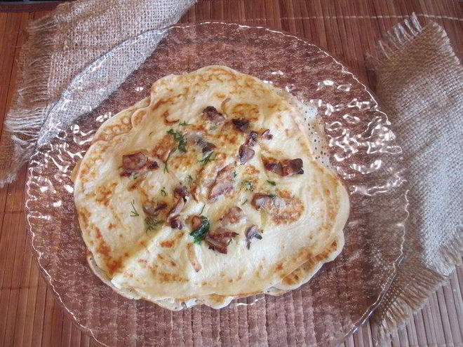 Рецепт заварных блинов с грибным припеком