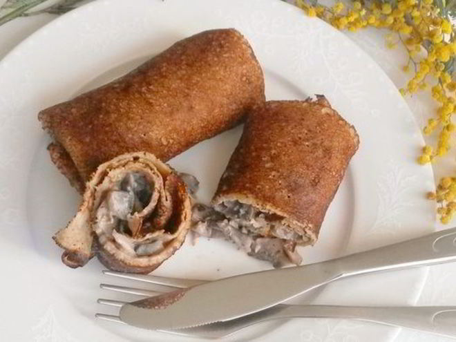 Рецепт заварных гречневых блинов с шампиньонами