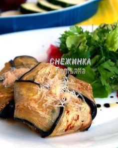 Конвертики из баклажана с моцареллой, томатом и цукини