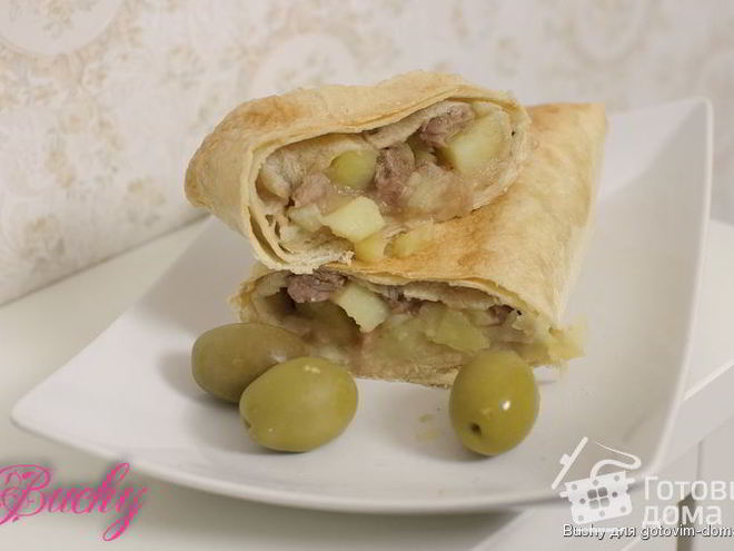 Рецепт конвертиков из лаваша с мясом и картофелем