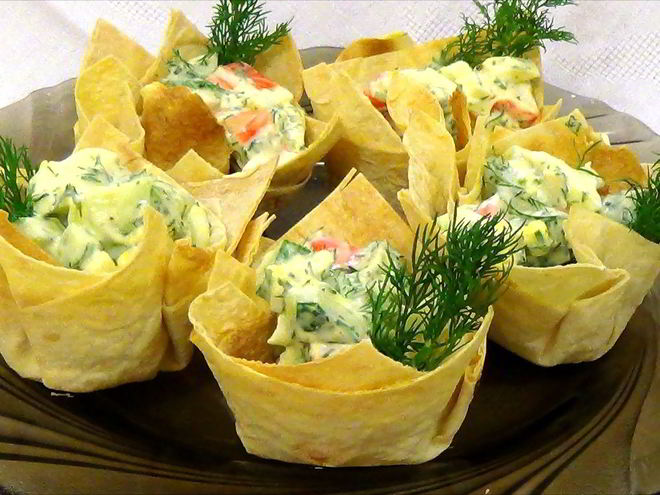 Рецепт корзинок из лаваша с салатом