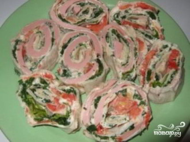 Рецепт лаваша с колбасой